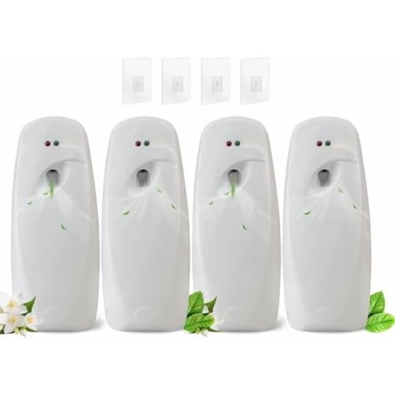 Automatic Air Freshener Dispenser 4-Pack,Auto Air Freshener Spray Dispenser Wall Mounted or Tabletop Battery Powered w/Interval Spray Setting for Commercial & Home Use,No Drilling (White)
