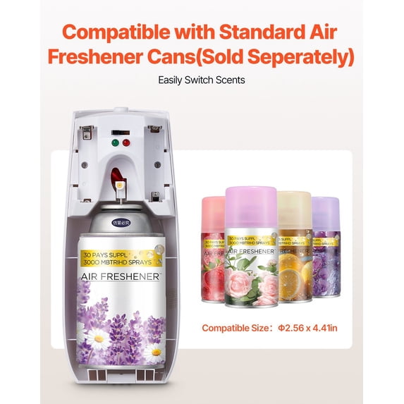 Automatic Air Freshener Spray Dispenser,4-Pack,Wall Mounted or Free Standing,Battery Operated,Multiple Time Settings for Home,Indoor,Bathrooms,Offices,Hotels,Commercial Places,White
