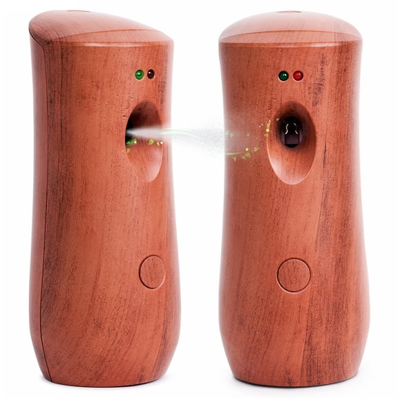 Automatic Air Freshener Spray Dispenser with Wood Design, Battery Operated Aerosol Sprayer for Home or Commercial Use, Wall Mounted or Free Standing, 3 Time Release Settings, 2-Pack