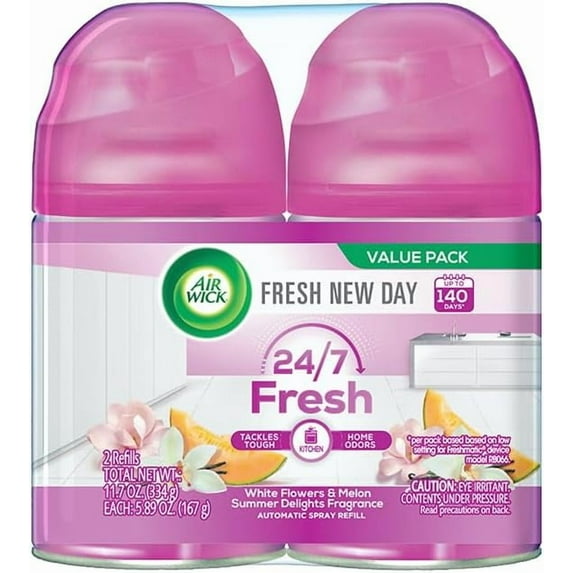 Automatic Air Freshener Spray Refill, 2ct, Summer Delights, Odor Neutralization, Essential Oils