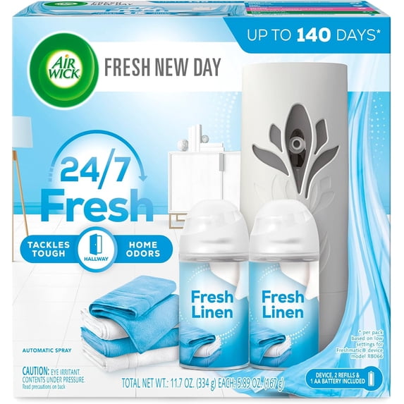 Automatic Air Freshener Spray Starter Kit (Gadget + Refill), Fresh Linen, Air Freshener, Essential Oils