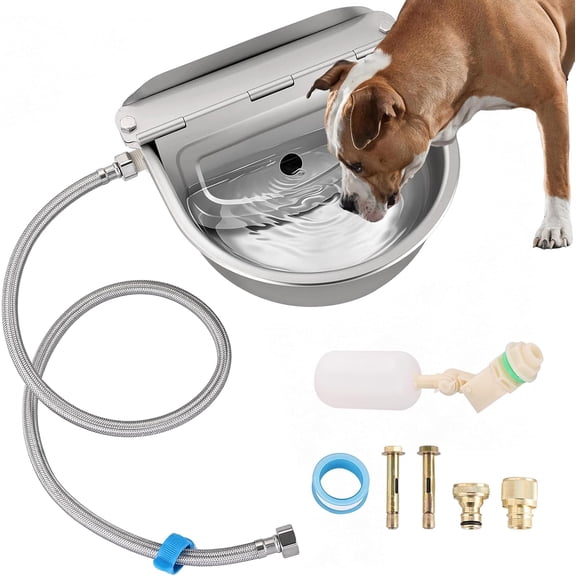 Automatic Animal Drinking Water Bowl with Float Valve, 304 Stainless Steel Auto Filling Water Dispenser, Dog Water Bowl Dispenser Kit for Outdoor Farm, Ranch, Goat, Horse, Poultry, Livestock