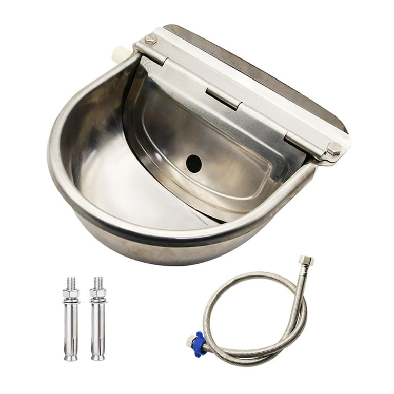 Automatic Animal Drinking Water Bowl, Water Trough, Stainless Steel Drinker Water  Feeder with Float Valve Livestock Waterer for Chicken Cat Sheep Dog No Hole  with Pipe 