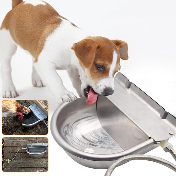 Automatic Animal Drinking Water Bowl with Float Valve, 304 Stainless Steel Livestock Dispenser for Cows Horses Goats Pigs Dogs