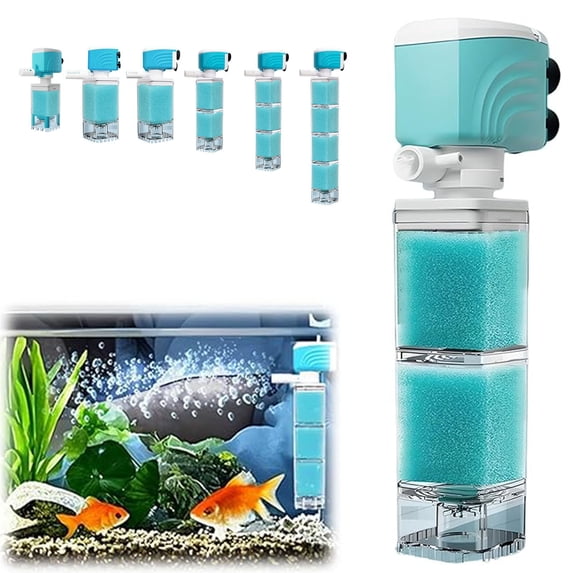 Automatic Aquarium Filter Pump with Oxygenation and Waste Removal, Silent Submersible Multi-Layer Filtration for Freshwater and Saltwater Fish Tanks