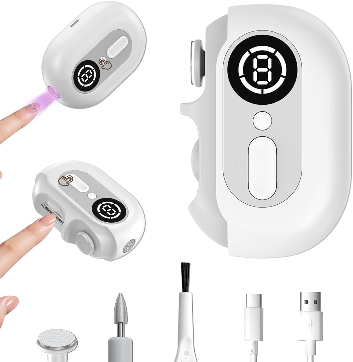 Automatic Baby Nail Trimmer, Electric Nail Clipper Polisher with LED Light, UV Nail Lamp & Nail Storage Box, 4 in 1 Nail File with 2 Speed Trimming, 9 Speed Filing, 500mAh Battery for Baby Senior