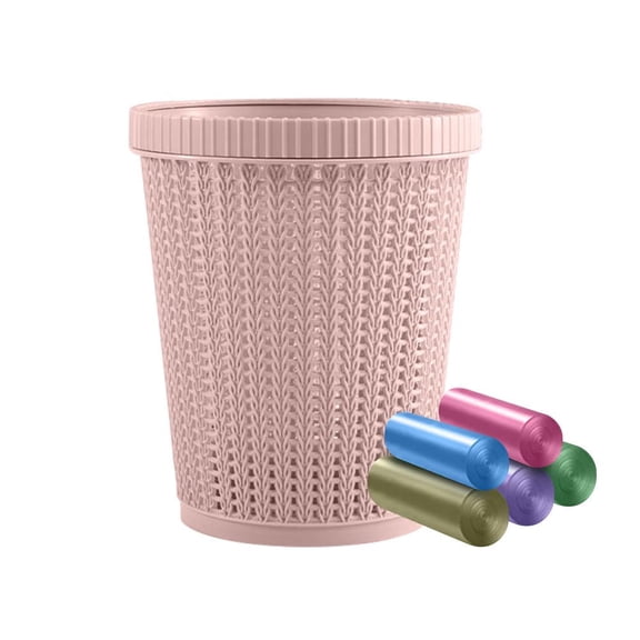 Automatic Bag Changing Trash Can, Rattan Styled Small Wastebasket with Built-in Bag Dispenser