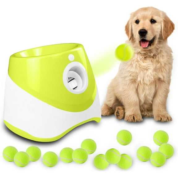 Automatic  Ball Launcher,  Ball Thrower Machine with 10-30Ft 3 Launching Distance, Interactive  for Small Dogs Indoor & Outdoor with 15 Mini Tennis Balls-2 Inch Light