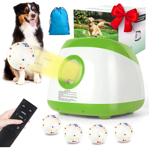 Automatic Ball Launcher for Dogs, 40-80Ft Distance Ball Thrower Launcher, Automatic Balls Launchers with 4 Balls (2.5"), Remote Control Thrower for Medium/Large Dogs ()
