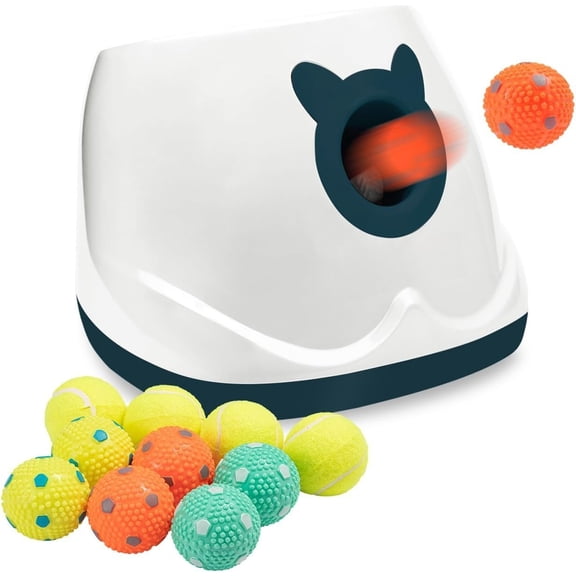 Automatic Ball Launcher for Dogs,  Fetch Ball Thrower Launcher, 4 Adjustable Distances, Interactive Pet Self Playing for Small Dogs and Puppies with 10 Balls (2 inches)