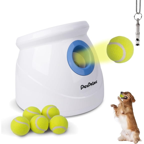 Automatic Ball Launcher for Large Dogs,Adjustable 10-40ft Distance,Rechargeable Ball Thrower with 6 Tennis Balls(2.5") & Whistle,Interactive for Indoor/Outdoor Play