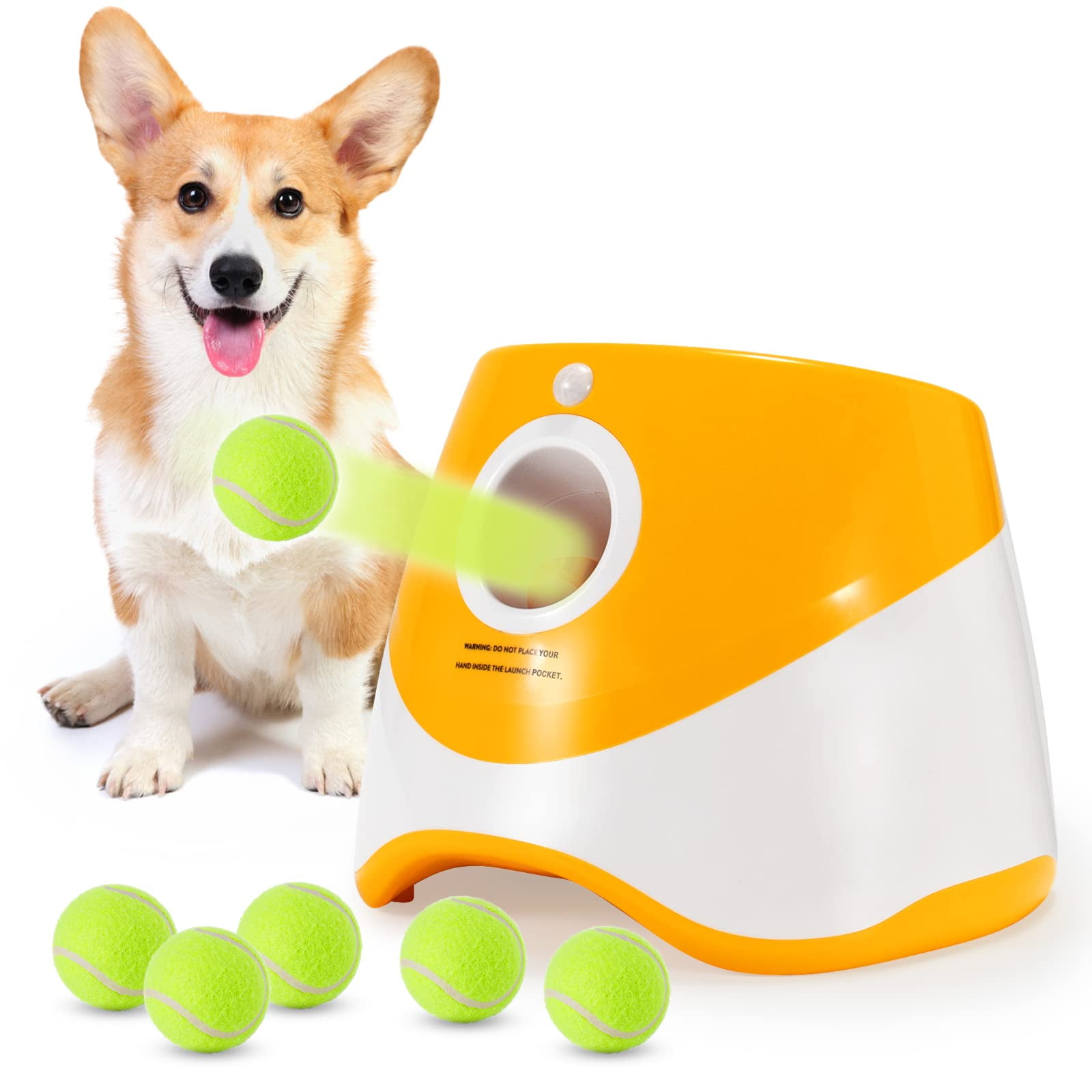 Automatic Ball Launcher for Small and Medium Dogs, USB Rechargeable Ball Thrower,10-30 Ft, Indoor& Outdoor Tennis Ball Thrower, 3PCS Mini Tennis Balls Included