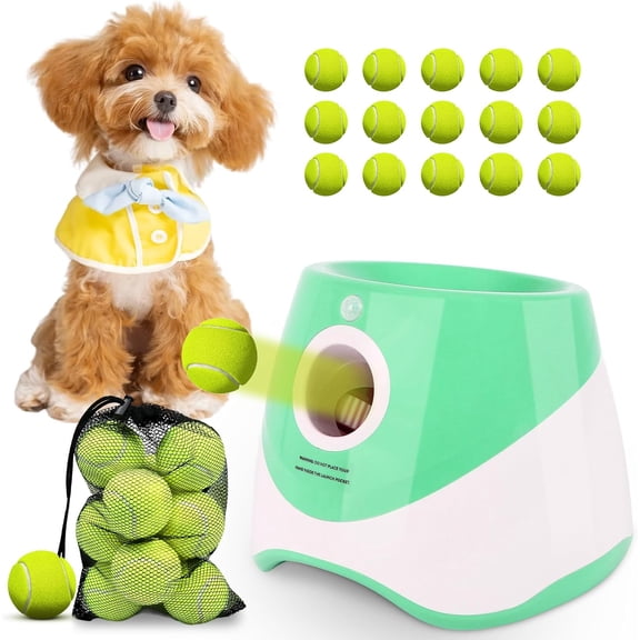 Automatic Ball Launcher for Dogs with 3 Distance Settings and Mini Tennis Ball Green 10-30 Ft Range