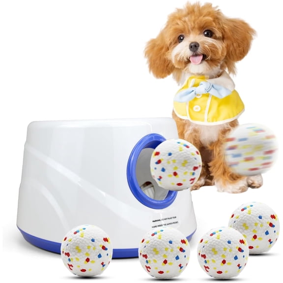 Automatic  Ball Launcher with 6 ETPU Balls, Adjustable Distance 20-45ft,  , Interactive Pet  (Blue)
