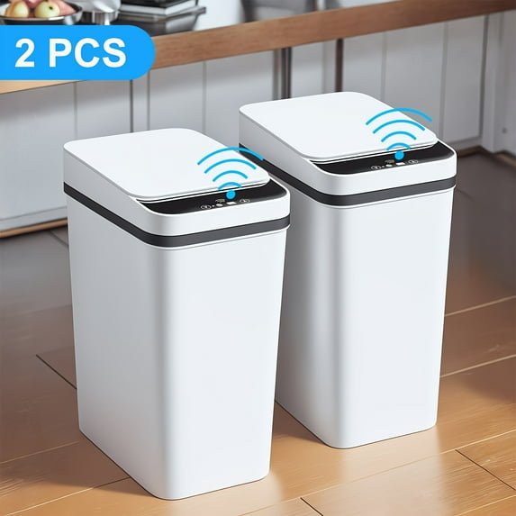 Automatic Bathroom Trash Can with Lid, 2pcs 2.8 Gallon Touchless Garbage Can, Small Motion Sensor Smart Trash Can, Slim Trash Bin for Bedroom, Bathroom, Office, Living Room