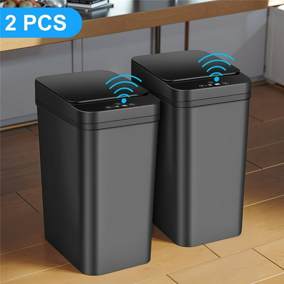 Automatic Bathroom Trash Can with Lid, 2pcs 2.8 Gallon Touchless Garbage Can, Small Motion Sensor Smart Trash Can, Slim Trash Bin for Bedroom, Bathroom, Office, Living Room