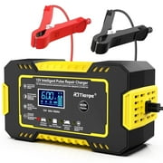 Automatic Battery Charger, 12V/6Amp Battery Maintainer, Smart Car Trickle Charger with Temperature Compensation Auto Stop for Car Truck Motorcycle Lawn Mower Boat Marine Lead Acid Batteries