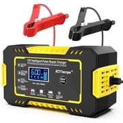 Automatic Battery Charger, 12V/6Amp Battery Maintainer, Smart Car Trickle Charger with Temperature Compensation Auto Stop for Car Truck Motorcycle Lawn Mower Boat Marine Lead Acid Batteries
