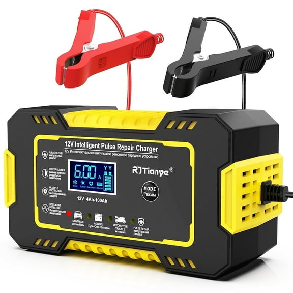 Automatic Battery Charger, 12V/6Amp Battery Maintainer, Smart Car Trickle Charger with Temperature Compensation Auto Stop for Car Truck Motorcycle Lawn Mower Boat Marine Lead Acid Batteries
