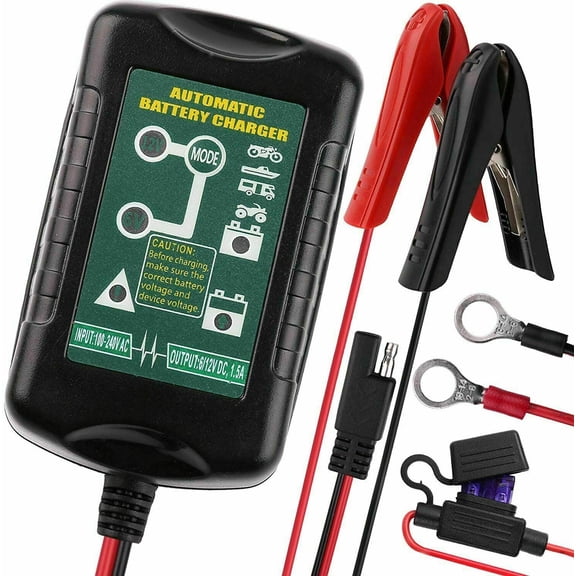 MDHAND Automatic Battery Charger, 1.5A Fully Automatic Smart Charger with 6V/12V Output, LCD Display, for Car Motorcycle Marine Battery