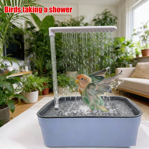 Automatic Bird Bath – Circulating Water Shower Basin for Parrots, with Removable Tray & Shower Arm, Electric