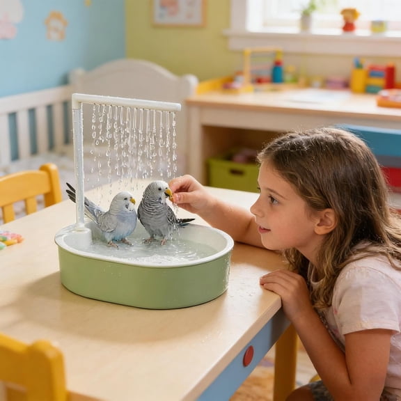 Automatic Bird Bath with Rain Shower, Pet Bathing Basin with Water Circulation System