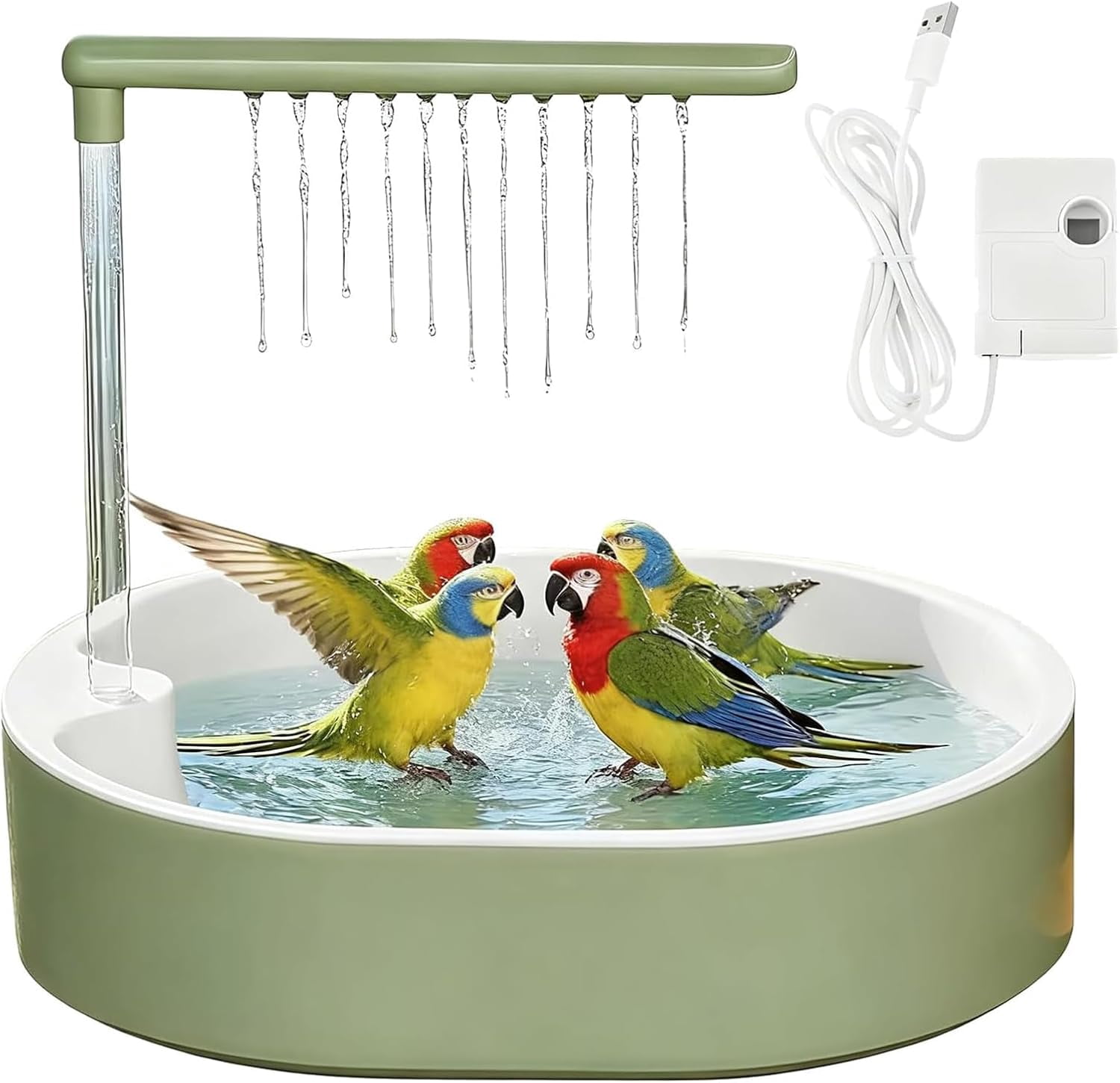 Automatic Bird Bath with USB Shower Pump 2026 New, USB Powered Circulation Pump Automatic Rain Shower,  Easy Clean for Parakeet Budgie Cockatiel