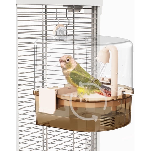 Automatic Bird Baths for Cage - Indoor Parakeet Bath with Pump, Bird Shower with 2 Modes Running Water, Bird Cage Accessory for Birds Conure Budgies Cockatiels Lovebird (Light Brown)
