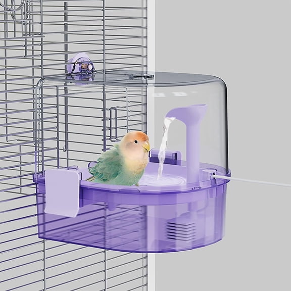 Automatic Bird Baths for Cage – Indoor Parakeet Bath with Pump, Bird Shower with 2 Modes Running Water, Bird Cage Accessory for Pet Birds Conure Budgies Cockatiels Lovebird (Purple)