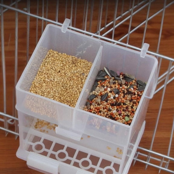 Automatic Bird Feeder – Cage Food Dispenser | Adjustable Spill-Proof, Clear Observation, Double Mesh, Anti-Splash, Easy Install | Plastic | White | 5.31x3.94x2.95 in