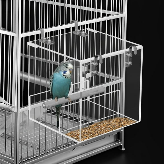 Automatic Bird Feeder Clear Acrylic Bird Cage Feeder No Spill Bird Feeder for Cage No Mess Bird Cage Pet Feeder Seed Food Container for Parakeet Parrot Cockatiels 5.1x4.3x5.1 inch/6.3x6.3x6.3 inch