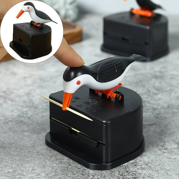 Automatic Bird Toothpick Dispenser - Funny Resin Toothpick Holder for Table,Portable,Decorative,Black
