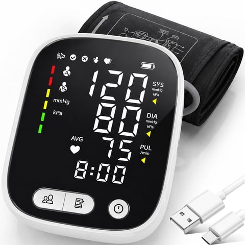 Moonsun Automatic Upper Arm Blood Pressure Monitor, 5.5 Backlit Display, Rechargeable & Broadcast Voice, Large Cuff 8.7-16.6, 2-User 180 Memories for Home Use