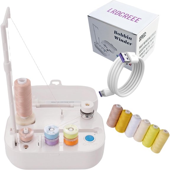 Automatic Bobbin Winder with Auto Stopper, Large Spool Thread Holder and Extra 6 Spools of 400 Yards Polyester Threads for Sewing Machine Winding Use