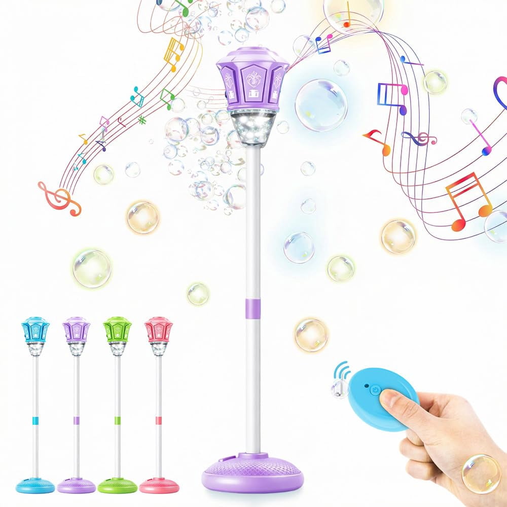 Automatic Bubble Machine, 2026 New Standing Bubble Maker Machine with Lights and Music and Remote, Adjustable Height Outdoor Bubble Blower Maker for Parties Birthday Wedding