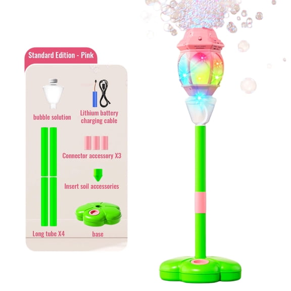 Automatic Bubble Machine, Bubble Machine , Automatic Standing Bubble Maker Machine Outdoor Battery Bubble Machine With Light/Music for Birthday Party Gifts Pink