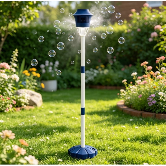 Automatic Bubble Machine, Handheld & Standing 2 in1 Rechargeable Bubble Maker with Lights for Parties, 47" Bubble Machine for for Outdoor Dark Blue