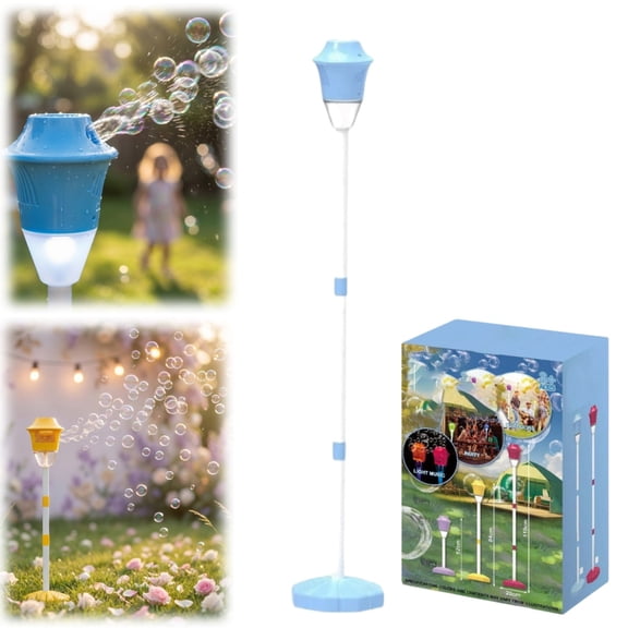 Automatic Bubble Machine for Kids, 2026 New Rechargeable Bubble Torch Garden Lamp, Adjustable Height Street Light for Outdoor Garden, Patio, Wedding, Party and Event Decor(Blue)