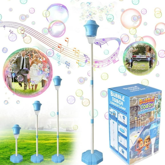 Automatic Bubble Machine for Kids Adjustable Height Standing Garden Bubble Maker with Light/Music Battery Operated Outdoor Summer Toys for Wedding/Party/Birthday Gift
