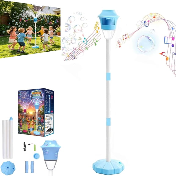 Automatic Bubble Machine with Light & Music, Standing Bubble Maker with Adjustable Height, Battery Powered Bubble Machine for Outdoor Use, Bubble Machine for Parties