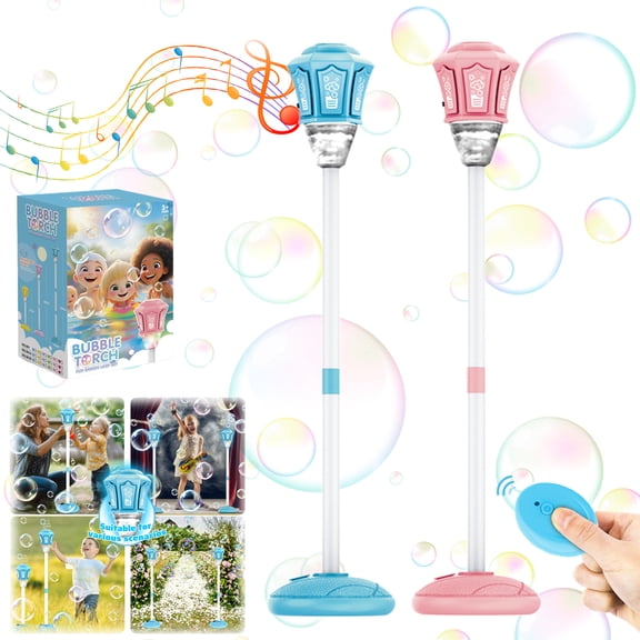 Automatic Bubble Machine with Remote Control, Rechargeable Standing Bubble Blower with LED Lights, Outdoor Bubble Maker for Parties, Garden, Patio, Events, Celebrations and Holiday Decorations