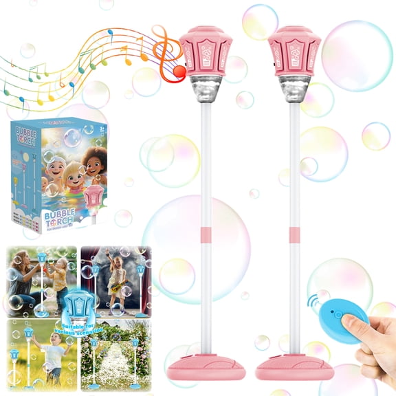 Automatic Bubble Machine with Remote Control, Rechargeable Standing Bubble Blower with LED Lights, Outdoor Bubble Maker for Parties, Garden, Patio, Events, Celebrations and Holiday Decorations