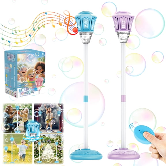 Automatic Bubble Machine with Remote Control, Rechargeable Standing Bubble Blower with LED Lights, Outdoor Bubble Maker for Parties, Garden, Patio, Events, Celebrations and Holiday Decorations