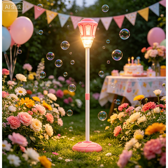 Automatic Bubble Machine, Standing Bubble Blower with Lights & Music, Adjustable Height Bubble Maker, Bubble Machine for Parties Birthday Wedding Outdoor(Pink)