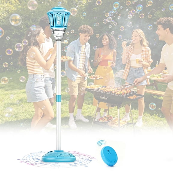 Automatic Bubble Machine, Standing Bubble Machine with Lights Music, Adjustable Height Bubble Maker, Bubble Blower with Remote Control for Parties Birthday Wedding Outdoor