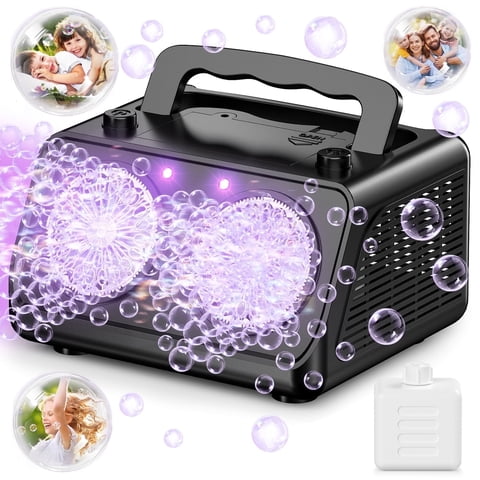 TINANA Automatic LED Bubble Machine for Kids, Dual Fan High Output Bubble Maker with 20000+ Bubbles per Minute, Portable Battery Powered Bubble Blower for Outdoor Parties, Weddings, and Birthday Fun