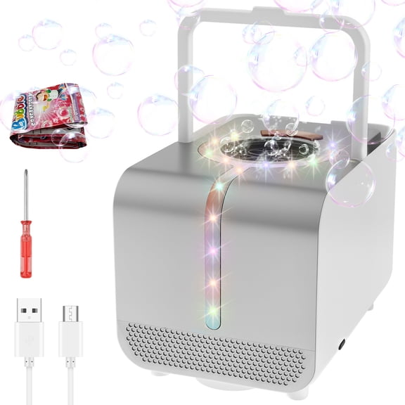 Automatic Bubble Machine with 8 Concentrated Bubble Liquid and LED Lights for Parties Weddings Gatherings Indoor Outdoor