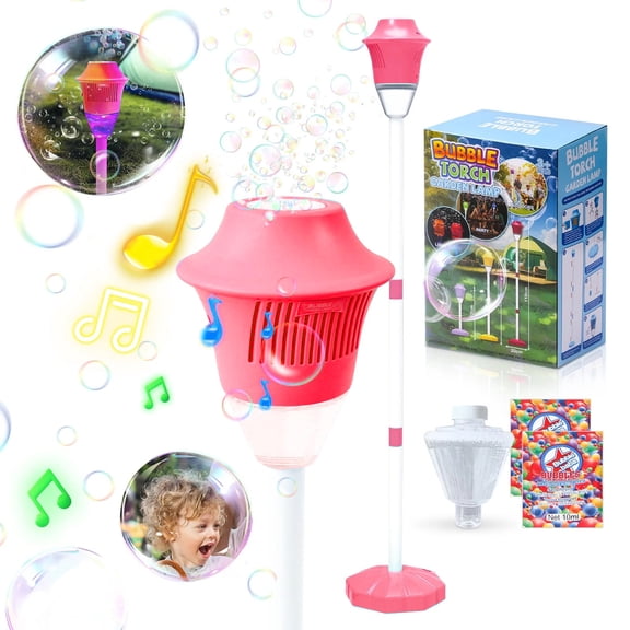 Automatic Bubble Machine with Music & Lights Adjustable Standing Bubble Blaster Outdoor Toy for Kids, Toddlers, Wedding, Party