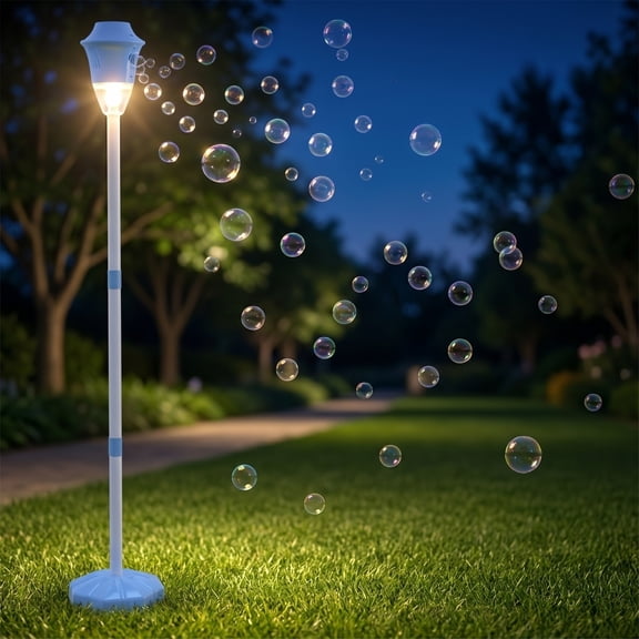 Automatic Bubble Maker, 20,000+ Bubbles/Min, 47in Tall Street Lamp Style Standing Bubble Machine with Music & Lights, Handheld & Stand Blower for Party, Wedding, Backyard & Patio (Blue)