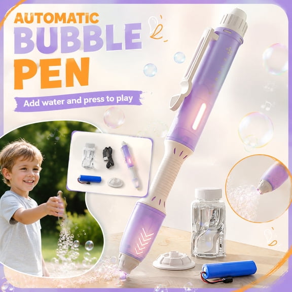 Automatic Bubble Maker for Student Pink Handheld Pen Style Rechargeable Bubble Machine Summer Outdoor Toys for Student Birthday Party Favor 5 Piece Accessory Set